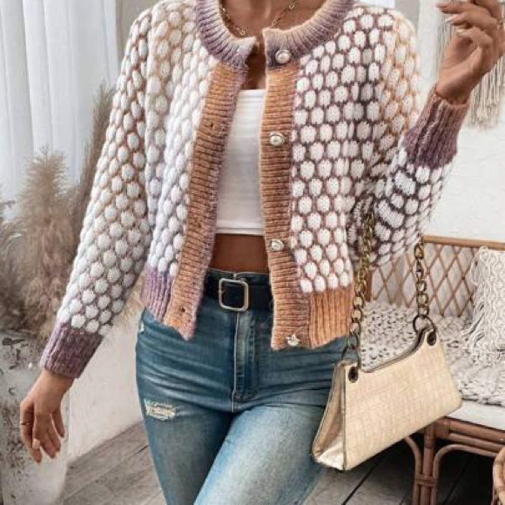 Pearl Button Multicolor Patterned Women's Sweater - image 4